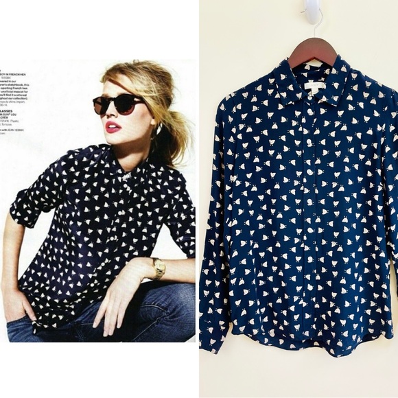 J. Crew Silk Boy Shirt in French Hen, EUC - Picture 4 of 11
